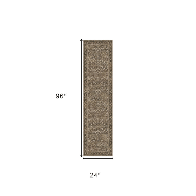 HomeRoots Brown Stain Resistant Washable Floral Medallion Runner