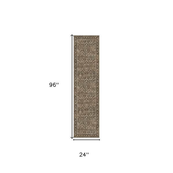 HomeRoots Brown Stain Resistant Washable Floral Medallion Runner