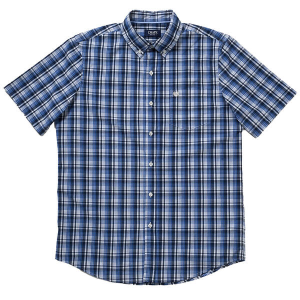 Mens Chaps Short Sleeve Stretch Easy Care Plaid Shirt - New Royal - image 