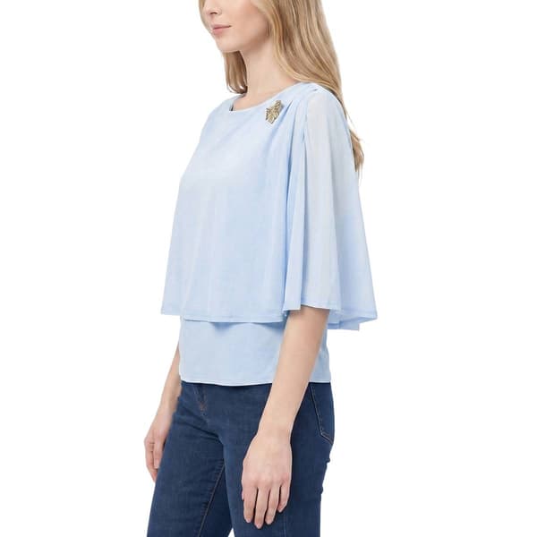 Womens NY Collection Elbow Sleeve Mesh Overlay Solid Blouse
