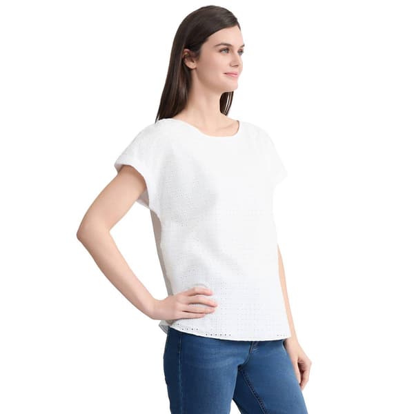 Womens Jones New York Short Sleeve Eyelet Side Button Blouse