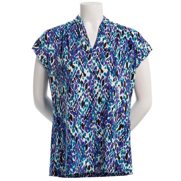 Plus Size Kasper Cap Sleeve V-Neck Abstract Blouse - image 