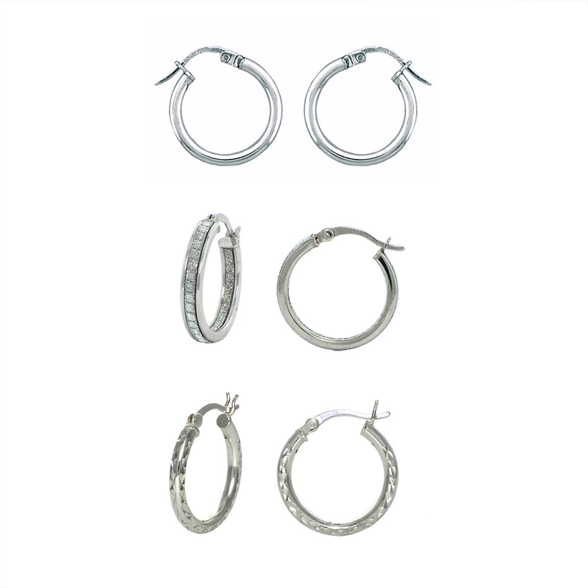 Forever New Sterling Silver 3pr. Variety Hoop Earrings Set