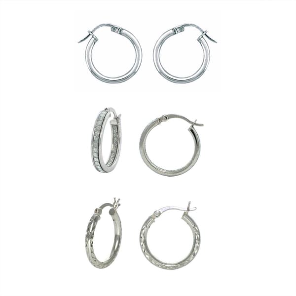 Forever New Sterling Silver 3pc. Variety Hoop Earring Set - image 