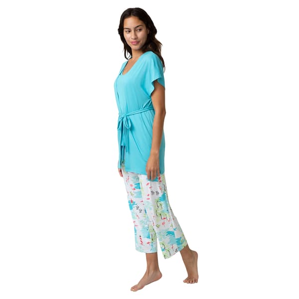 Womens HUE® Solid Top Beachfront Era Printed Capri 3 Piece Set