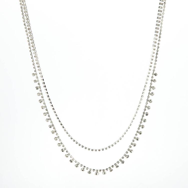 Rosa Rhinestones Double Rhinestone Rows Layered Necklace