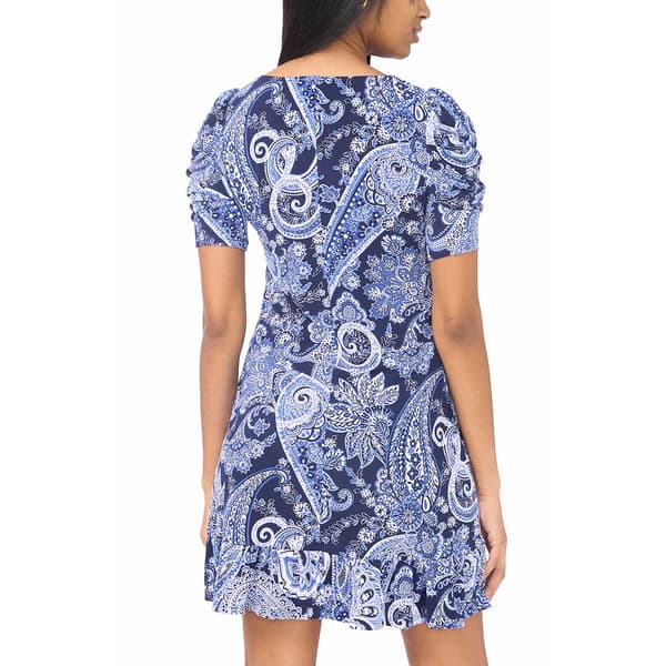 Womens MSK Puff Sleeve Paisley A-Line Dress