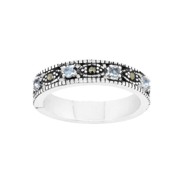 Marsala Genuine Marcasite w/Light Aqua Glass Band Ring - image 