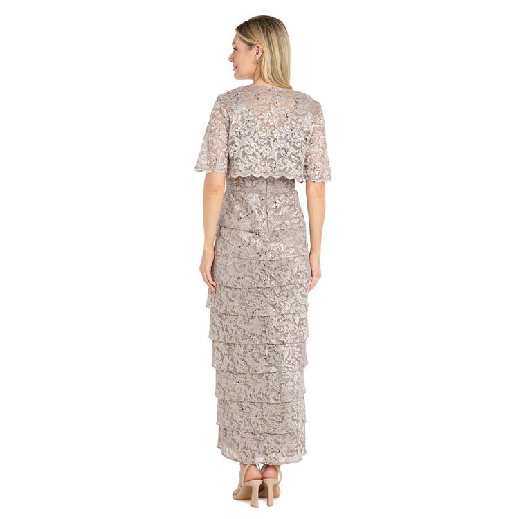 Womens R&M Richards Scroll Tiered Gown with Lace Bolero Jacket