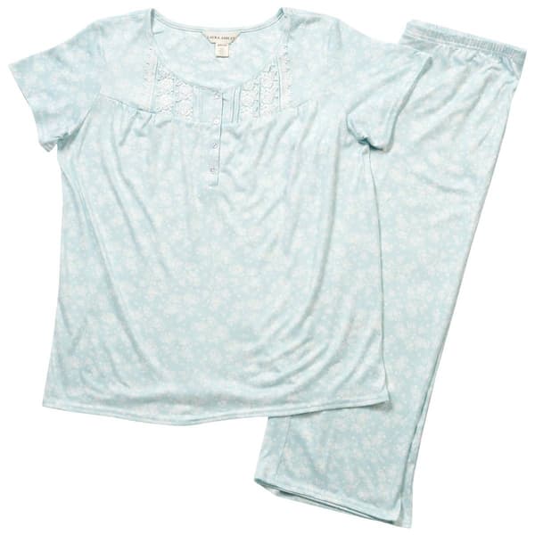 Womens Laura Ashley(R) Meadow Breeze Lace Tucked Capri Pajama Set - image 