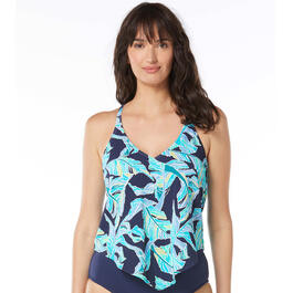 Womens Beach House Palm Pattern Scarf Tankini Swim Top