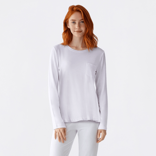 Juniors Pillow Talk Long Sleeve Solid Pajama Top with Pocket
