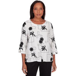 Petite Alfred Dunner Opposites Attract Woven Geometric Blouse
