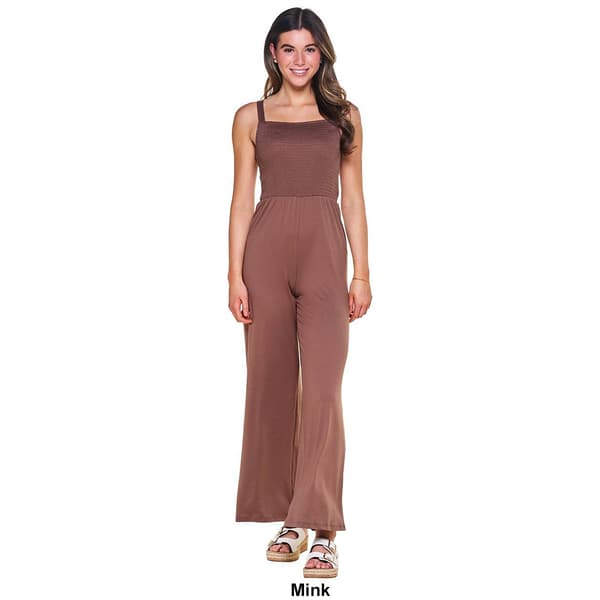 Juniors Madden Girl Smocked Bodice Double Strap Wide Leg Jumpsuit