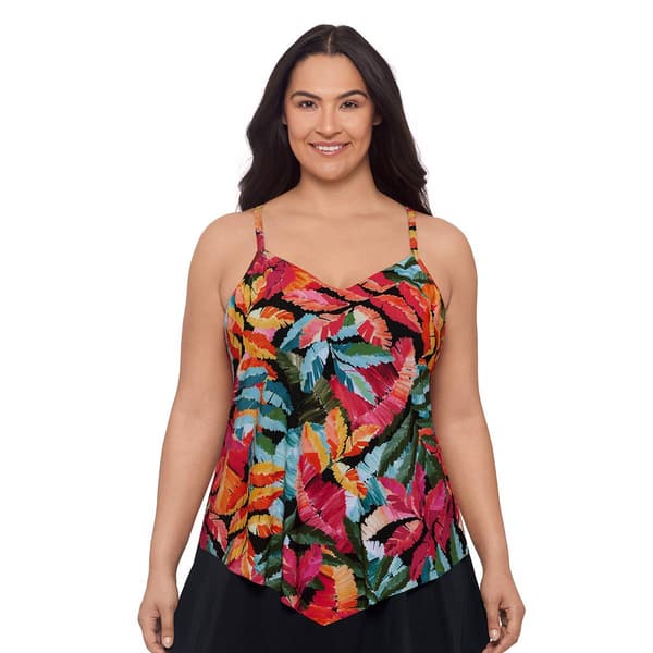 Plus Size TrimShaper Hank Vintage Tropical Tankini Swim Top - image 