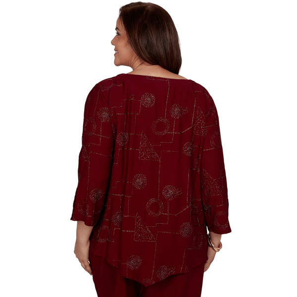 Plus Size Alfred Dunner Union 3/4 Sleeve Sparkle Soutache Blouse