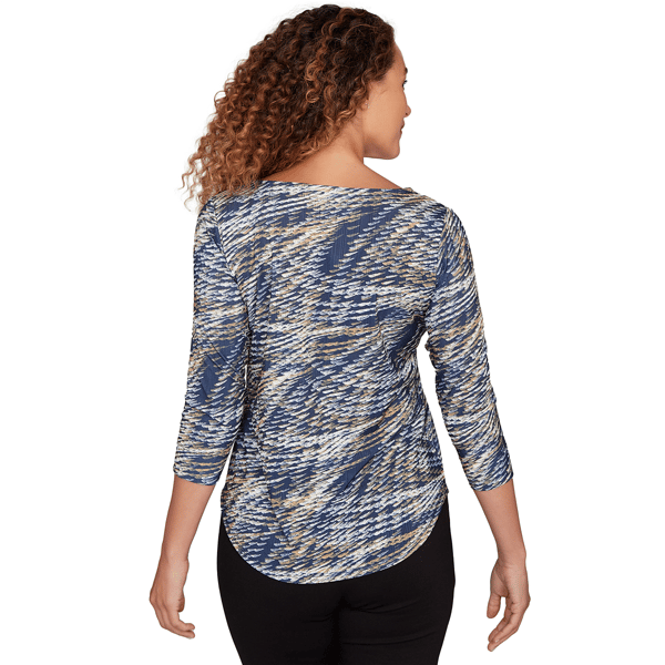 Womens Emaline Key Items 3/4 Sleeve Boat Neck Texture Tee