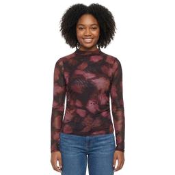 Juniors Madden Girl Long Sleeve Floral Mesh Funnel Neck Top