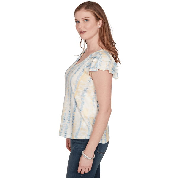 Womens Skye’s the Limit Sunny Blue Skies Ruffle Tie Dye Tee