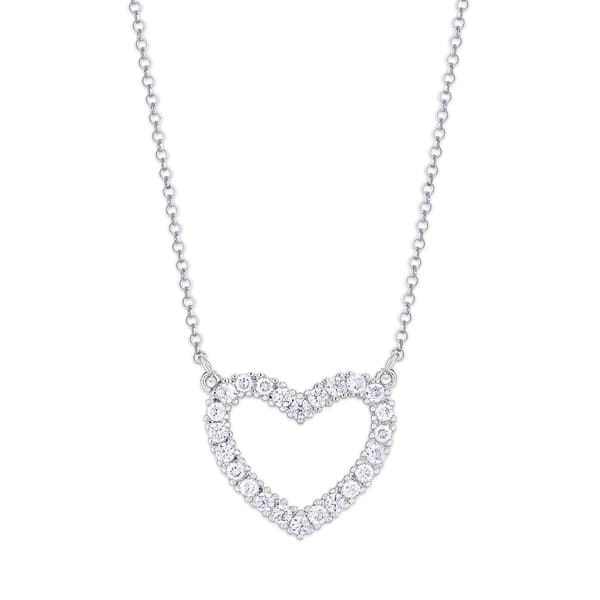 Silver Plated Cubic Zirconia Open Heart Necklace - image 