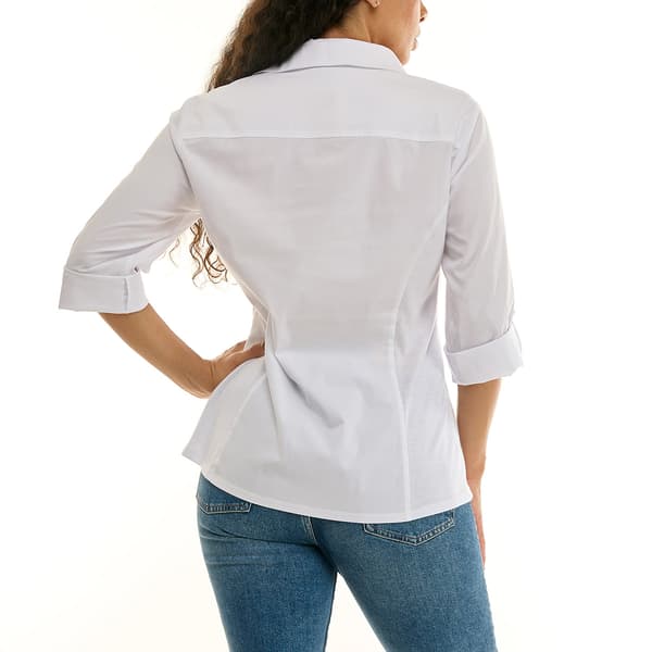 Womens Zac & Rachel 3/4 Sleeve Knit To Fit Causal Button Down