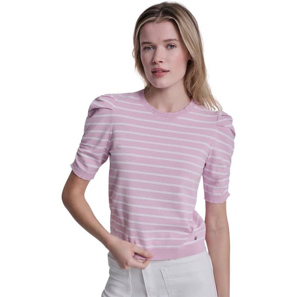 Womens DKNY Puff Elbow Sleeve Crew Neck Striped Sweater - image 