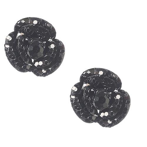 Betsey Johnson Black Glitter Flower Stud Earrings
