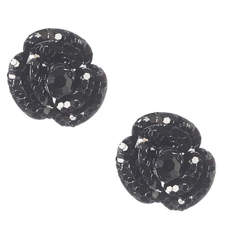 Betsey Johnson Black Glitter Flower Stud Earrings - image 