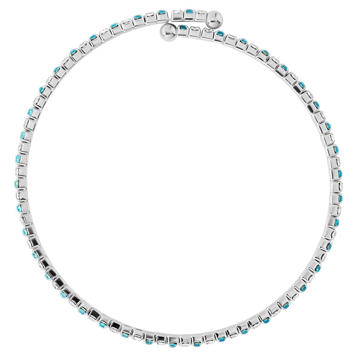 Athra Fine Silver Plated Blue & White Crystal Coil Bracelet