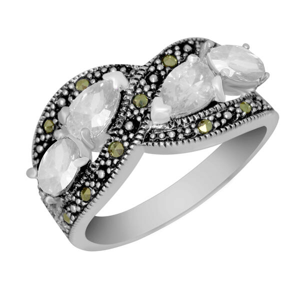 Marsala Marcasite Clear Crystal Cubic Zirconia Ring - image 
