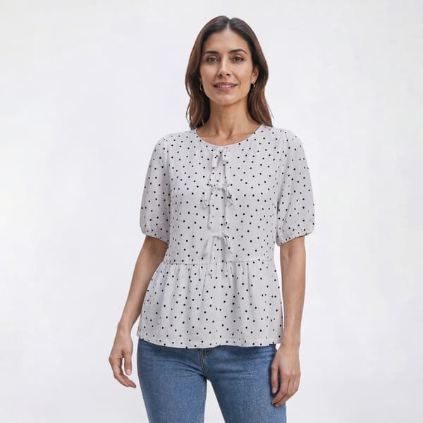 Womens Adrianna Papell Short Puff Sleeve Triple Bow Blouse - image 