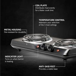 Ovente Electric Double Coil Burner 6 & 5.75in. Cooktop  - Black