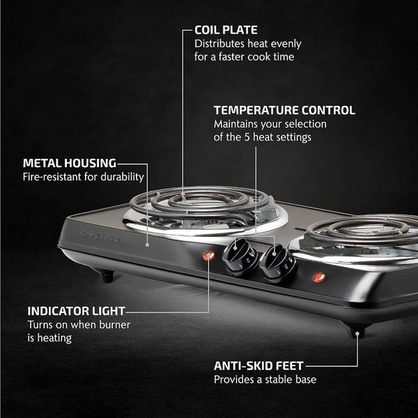 Ovente Electric Double Coil Burner 6 & 5.75in. Cooktop  - Black
