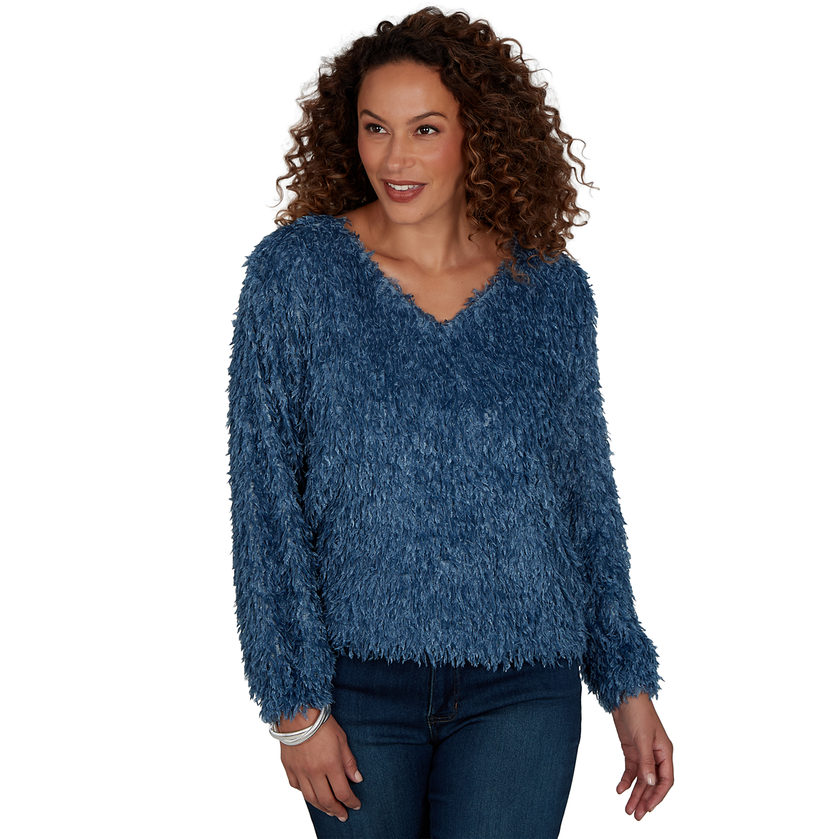 Womens Skyes the Limit Icy Blue Sparkle Feather Sweater