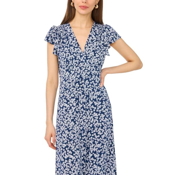 Petite MSK Flutter Sleeve V Neck Ditsy Floral Midi Dress
