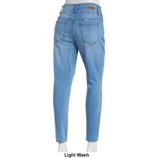 Womens Bleu Denim Triple Button Waist Jeans