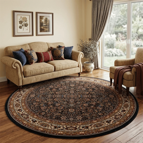 HomeRoots Blue & Red Oriental Round Rug