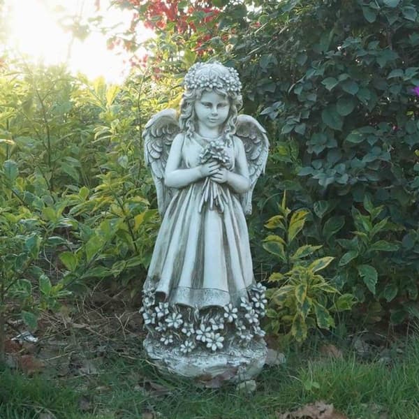 Hi-Line Gift Angel Holding Flowers Garden Statue