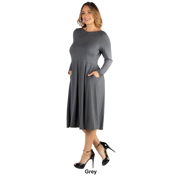 Plus Size 24/7 Comfort Apparel Long Sleeve Pleated Midi Dress