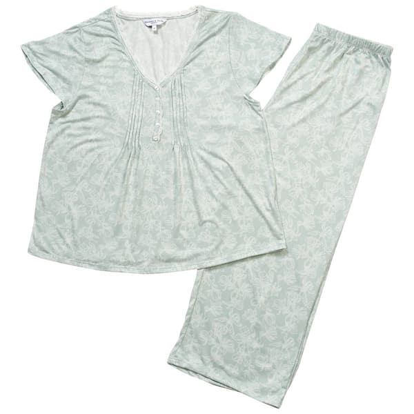 Womens Elizabeth & Nicole Blue Floral Henley Capri Pajama Set - image 