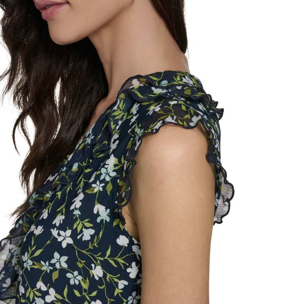 Womens Tommy Hilfiger Ruffle Cap Sleeve Floral Vine Blouse