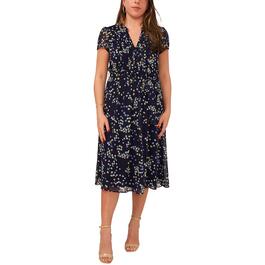 Plus Size MSK Short Sleeve Pattern Chiffon Pintuck Midi Dress