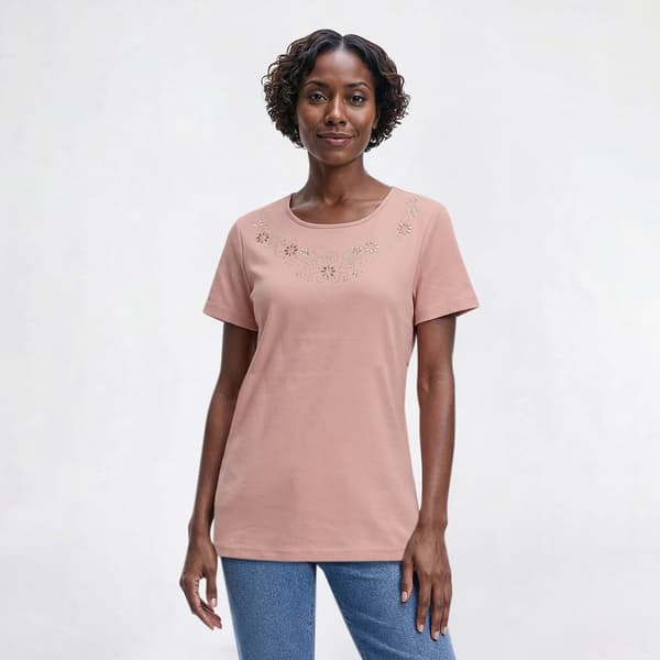 Womens Bonnie Evans Short Sleeve Floral Studs Bodice Tee - image 