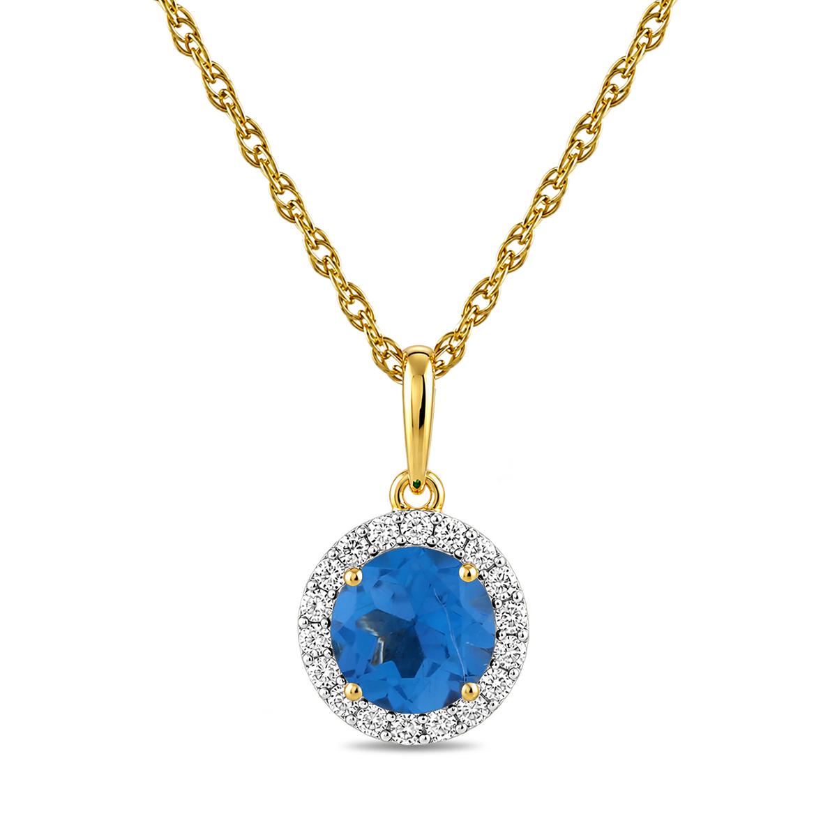 Gemstone Classics(tm) Yellow Gold & Swiss Blue Topaz Halo Pendant