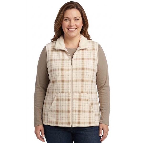 Plus Size Hasting & Smith Plaid Vest with Sherpa Trim - Fossil - image 