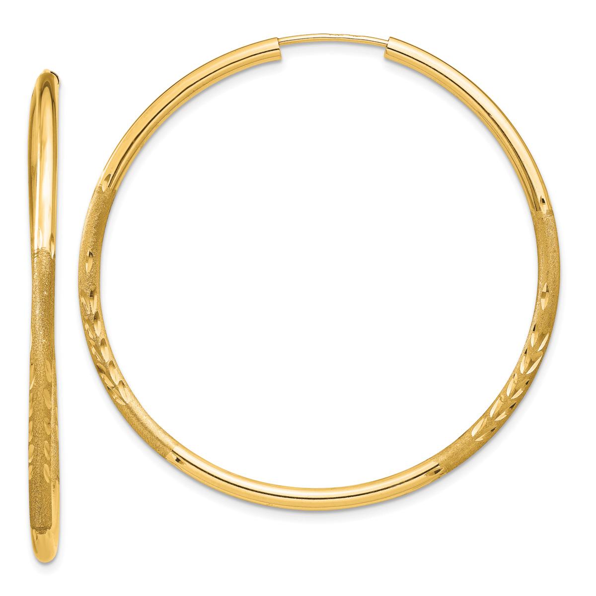 Gold Classics™ 40mm. 14kt. Satin Diamond Cut Hoop Earrings