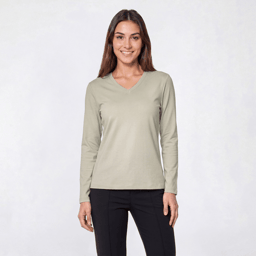 Womens Hasting & Smith Long Sleeve Solid V Neck Tee