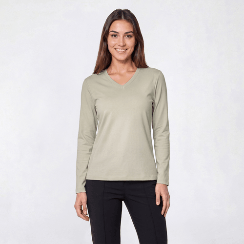 Womens Hasting & Smith Long Sleeve Solid V Neck Tee