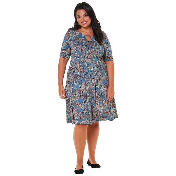 Plus Size Sami & Jo Short Sleeve Keyhole Paisley Seamed Dress - image 