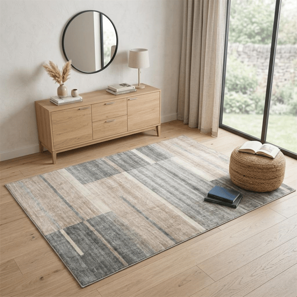HomeRoots Modern Grey & Brown Abstract Rectangular Area Rug